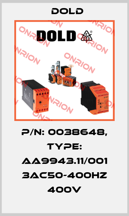 p/n: 0038648, Type: AA9943.11/001 3AC50-400HZ 400V Dold