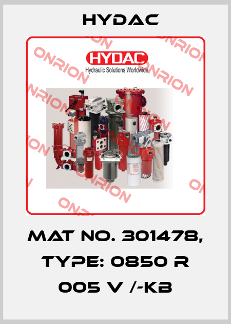 Mat No. 301478, Type: 0850 R 005 V /-KB Hydac