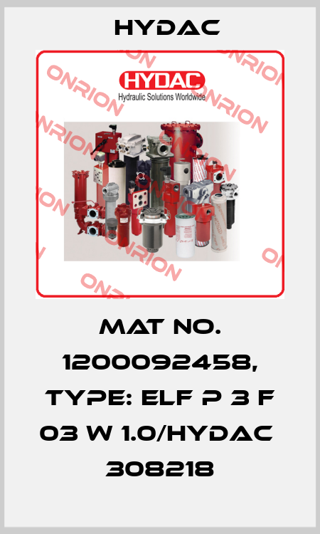 Mat No. 1200092458, Type: ELF P 3 F 03 W 1.0/HYDAC                 308218 Hydac