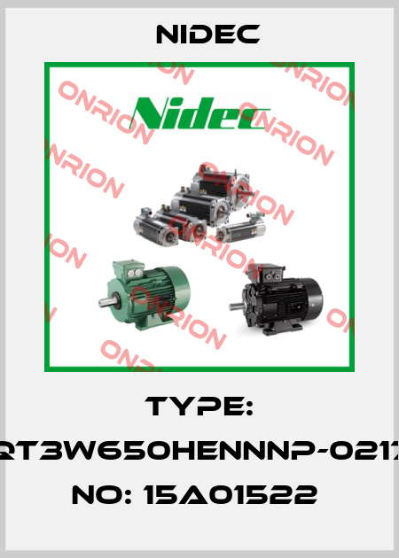 Type: QT3W650HENNNP-0217  NO: 15A01522  Nidec