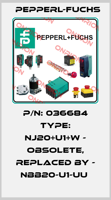P/N: 036684 Type: NJ20+U1+W - obsolete, replaced by - NBB20-U1-UU  Pepperl-Fuchs