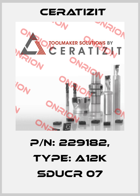 P/N: 229182, Type: A12K SDUCR 07 Ceratizit