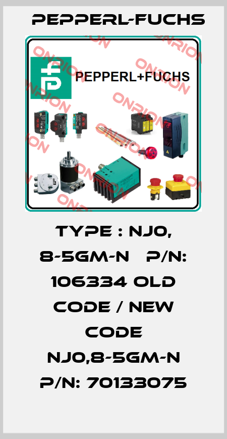 Type : NJ0, 8-5GM-N   P/N: 106334 old code / new code NJ0,8-5GM-N P/N: 70133075 Pepperl-Fuchs