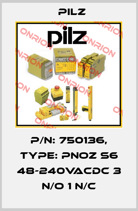 p/n: 750136, Type: PNOZ s6 48-240VACDC 3 n/o 1 n/c Pilz