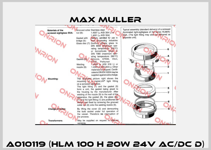 A010119 (HLM 100 H 20W 24V AC/DC D) MAX MULLER
