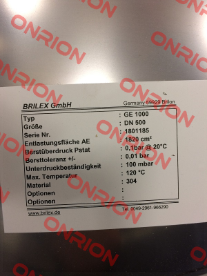 P/N: 1005-9730-00, Type:  GE DN 0500 mm Brilex