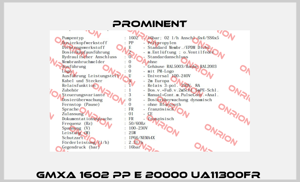 GMXA 1602 PP E 20000 UA11300FR  ProMinent