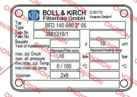 Type: BFD 140 660 2*05 Boll Kirch