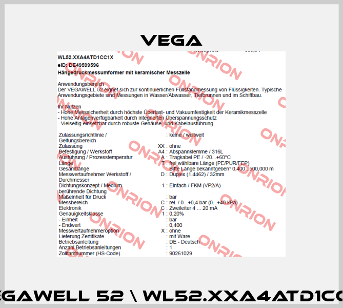 VEGAWELL 52 \ WL52.XXA4ATD1CC1X Vega